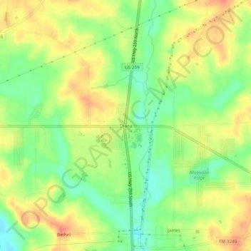 Carte topographique Diana, altitude, relief