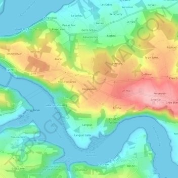 Carte topographique Kergadalen, altitude, relief