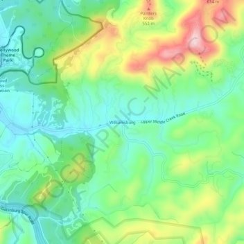 Carte topographique Williamsburg, altitude, relief