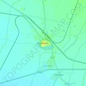 Carte topographique Viramgam, altitude, relief