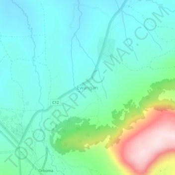 Carte topographique Ewangan, altitude, relief