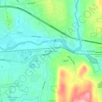 Carte topographique North Wilbraham, altitude, relief
