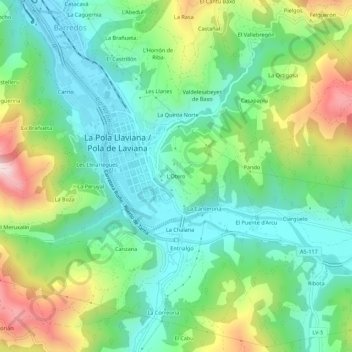 Carte topographique L'Otero, altitude, relief