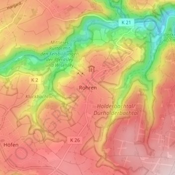 Carte topographique Rohren, altitude, relief