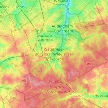 Carte topographique Watermael-Boitsfort, altitude, relief