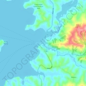 Carte topographique Puerto Domínguez, altitude, relief