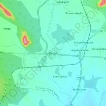 Carte topographique Rapur, altitude, relief