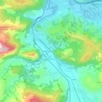 Carte topographique Barrio Corrobárceno, altitude, relief