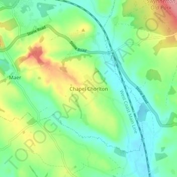 Carte topographique Chapel Chorlton, altitude, relief
