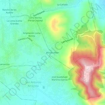 Carte topographique Monte Albán, altitude, relief