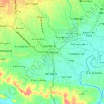 Carte topographique Sokaraja, altitude, relief
