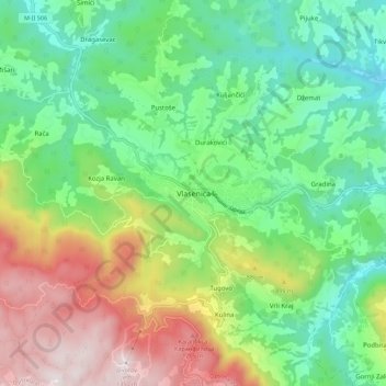 Carte topographique Vlasenica, altitude, relief