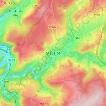 Carte topographique Stavelot, altitude, relief