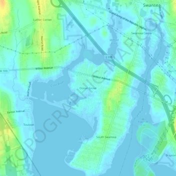 Carte topographique Ocean Grove, altitude, relief