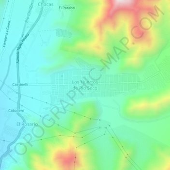 Carte topographique Los Huertos de Río Seco, altitude, relief