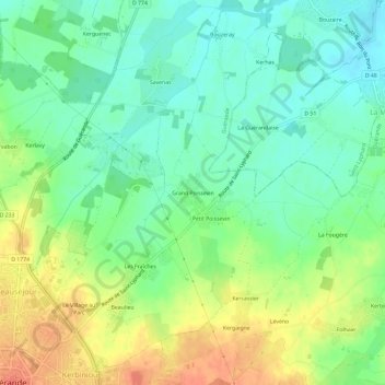 Carte topographique Grand Poissevin, altitude, relief