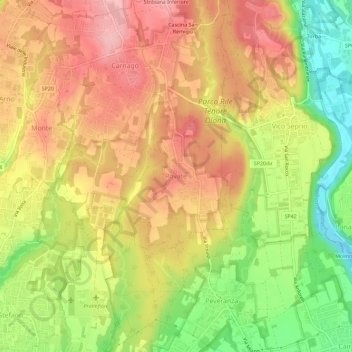 Carte topographique Rovate, altitude, relief