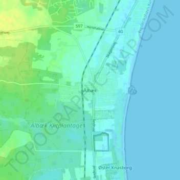 Carte topographique Ålbæk, altitude, relief