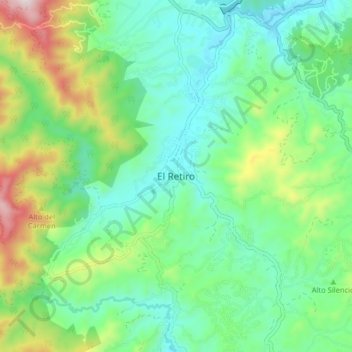 Carte topographique El Retiro, altitude, relief
