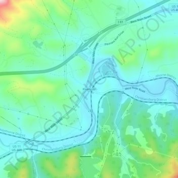 Carte topographique Riverside, altitude, relief