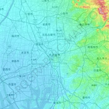 Carte topographique Nagoya, altitude, relief