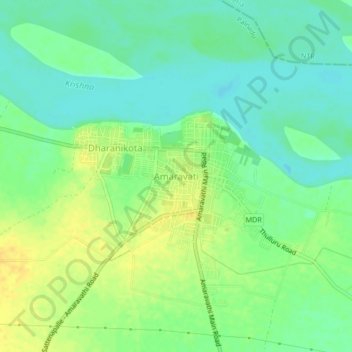 Carte topographique Amaravati, altitude, relief