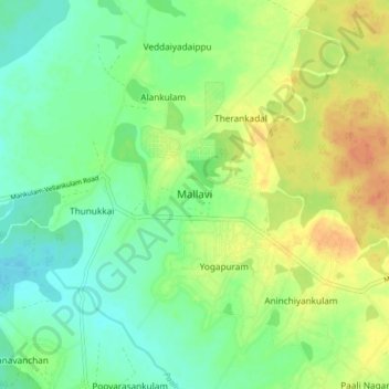 Carte topographique Mallavi, altitude, relief