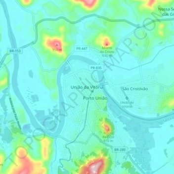 Carte topographique União da Vitória, altitude, relief