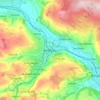 Carte topographique Keighley, altitude, relief