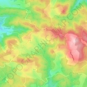 Carte topographique Sauvergues, altitude, relief