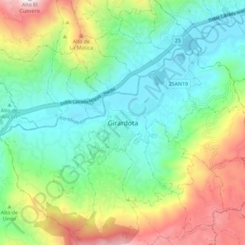 Carte topographique Girardota, altitude, relief