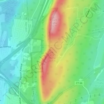Carte topographique Camels Hump, altitude, relief