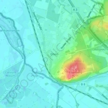 Carte topographique Elten, altitude, relief