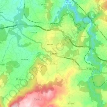 Carte topographique Silleda, altitude, relief