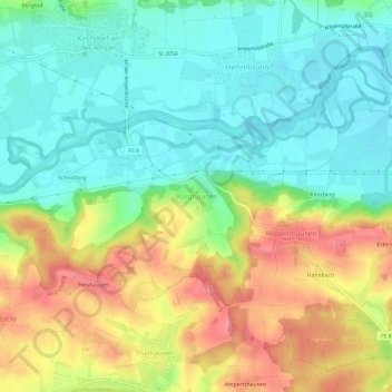 Carte topographique Burghausen, altitude, relief