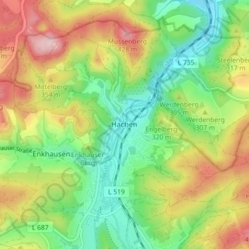 Carte topographique Hachen, altitude, relief