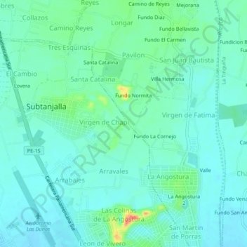 Carte topographique Yanquisa, altitude, relief