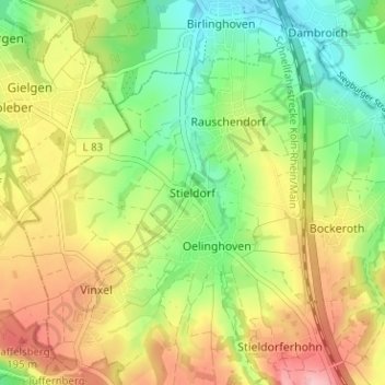 Carte topographique Stieldorf, altitude, relief
