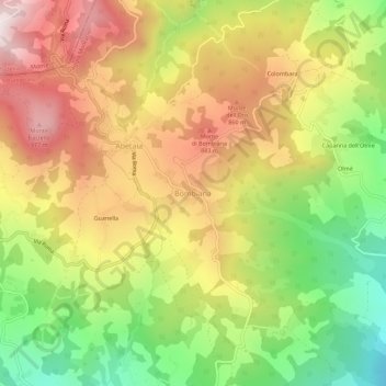 Carte topographique Bombiana, altitude, relief