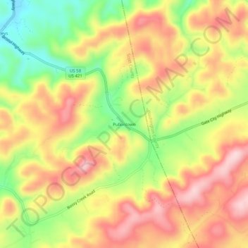 Carte topographique Pullontown, altitude, relief