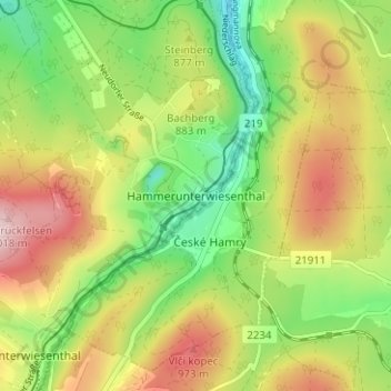 Carte topographique Hammerunterwiesenthal, altitude, relief