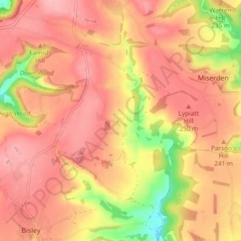 Carte topographique Througham, altitude, relief