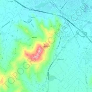 Carte topographique Covignano, altitude, relief