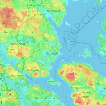 Carte topographique Djursholm, altitude, relief
