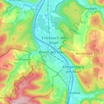 Carte topographique Wörth am Main, altitude, relief
