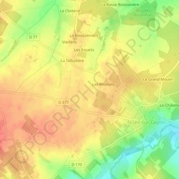 Carte topographique Champs des Oisillons, altitude, relief
