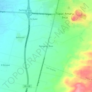 Carte topographique Pampa de Ocas, altitude, relief