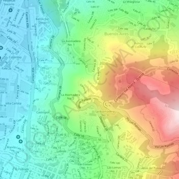 Carte topographique mirador de loreto, altitude, relief
