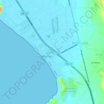 Carte topographique Bujama, altitude, relief