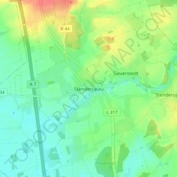 Carte topographique Stenderupau, altitude, relief